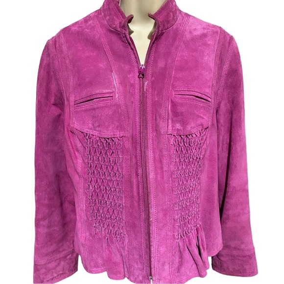 KASPER Genuine Leather Pink Vintage Jacket women size L - Picture 2 of 9